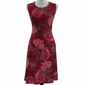 WHITE Stag Red Pink Paisley Sleeveless Dress Small